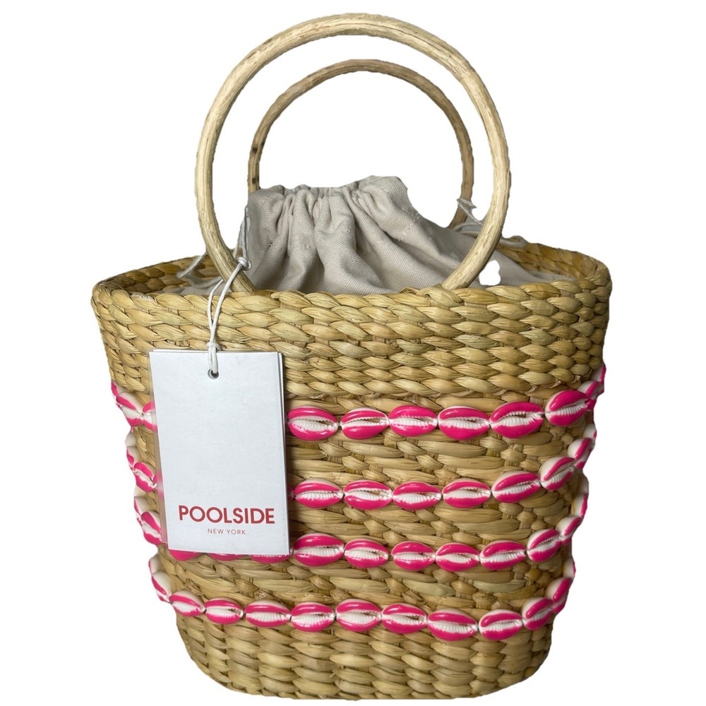 POOLSIDE Mak Mini Beach Tote Natural/ Pink Shell NWT